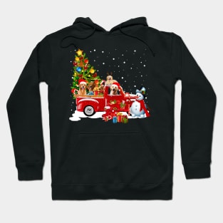 Retriever Dog Christmas On Red Car Truck with Xmas T-Shirt Hoodie